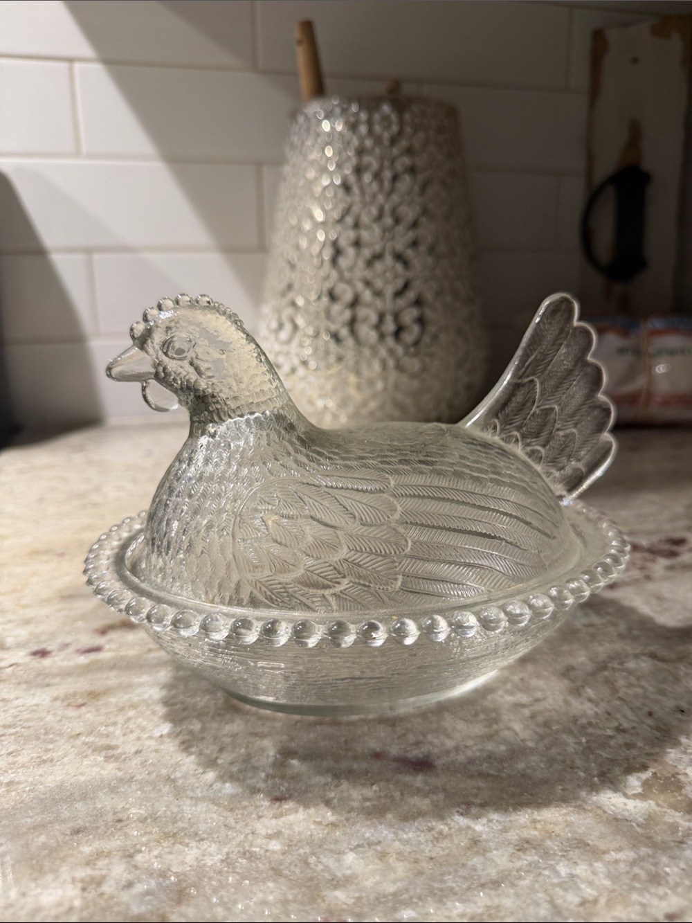 Crystal Glass Hen-on-Nest Covered Dish HON